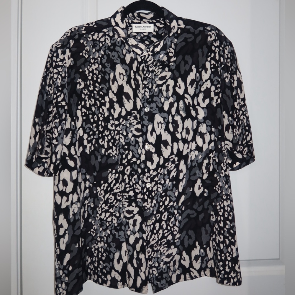 Saint Laurent Silk Black and Gray Patterned Shirt